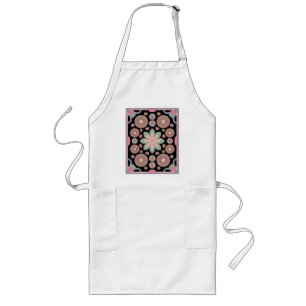 Retro Pastel Floral Mandala Symmetry Long Apron