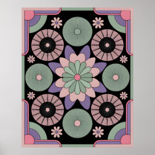 Retro Pastel Floral Mandala Symmetry Poster