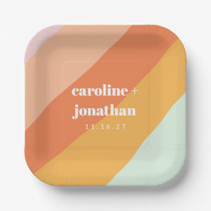 Retro Pastel Geometric Art Custom Wedding Cute Paper Plate