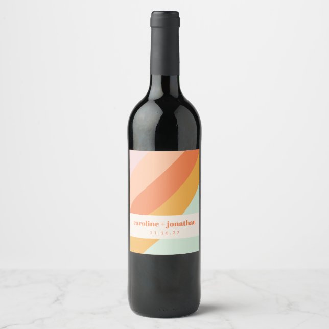 Retro Pastel Geometric Art Custom Wedding  Wine Label (Front)