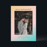 Retro Pastel Gradient Merry Married Wedding Photo Holiday Card<br><div class="desc">Retro Summer Beach Vibes Pastels Gradient Unique Wedding Merry and Married Card with Photo</div>