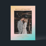 Retro Pastel Gradient Merry Married Wedding Photo Holiday Card<br><div class="desc">Retro Summer Beach Vibes Pastels Gradient Unique Wedding Merry and Married Card with Photo</div>