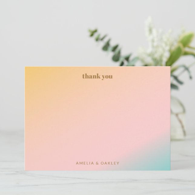 Retro Pastel Gradient Unique Wedding Custom Thank You Card (Standing Front)