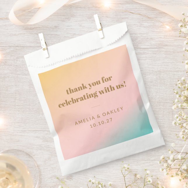 Retro Pastel Gradient Unique Wedding Custom Thanks Favour Bag (Clipped)