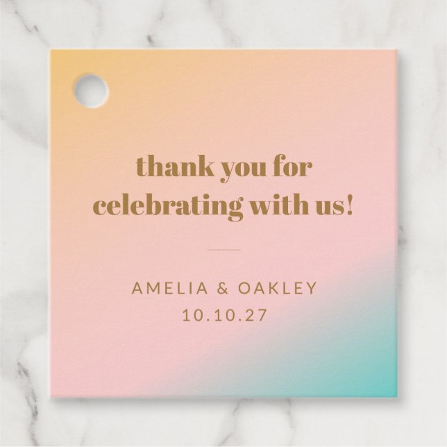 Retro Pastel Gradient Unique Wedding Custom Thanks Favour Tags (Front)