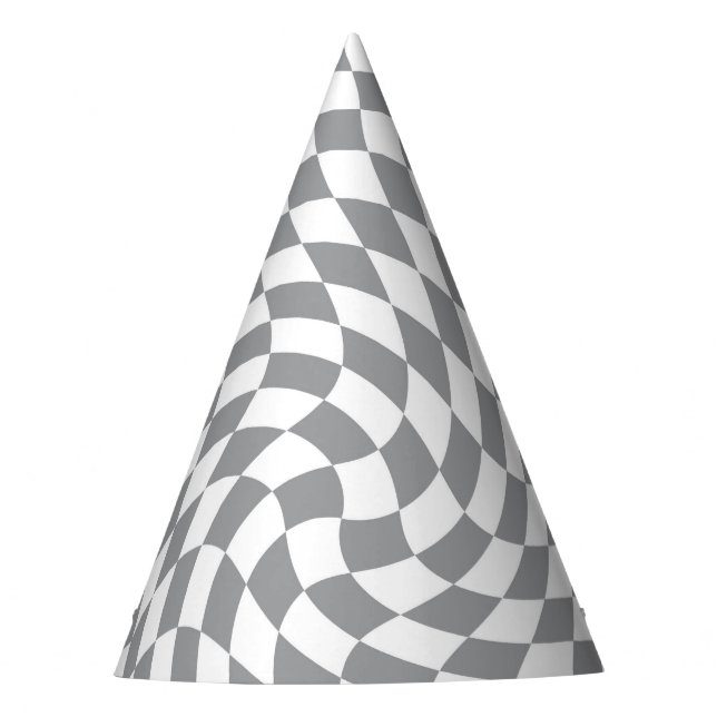 Retro Pastel Grey & White Chequered    Party Hat (Front)