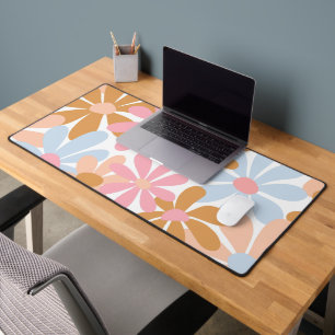 Retro Pastel Groovy Daisy Flower Pattern Desk Mat