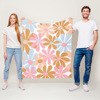 Retro Pastel Groovy Daisy Flower Pattern Fleece Blanket