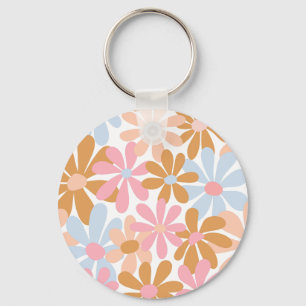 Retro Pastel Groovy Daisy Flower Pattern Key Ring