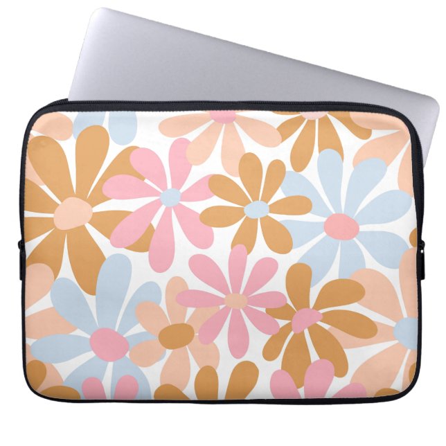 Retro Pastel Groovy Daisy Flower Pattern Laptop Sleeve (Front)