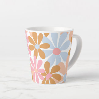 Retro Pastel Groovy Daisy Flower Pattern Latte Mug
