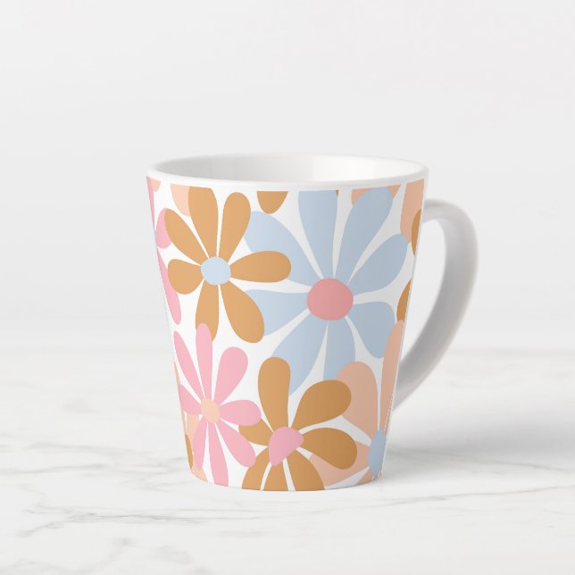 Retro Pastel Groovy Daisy Flower Pattern Latte Mug (Right Angle)