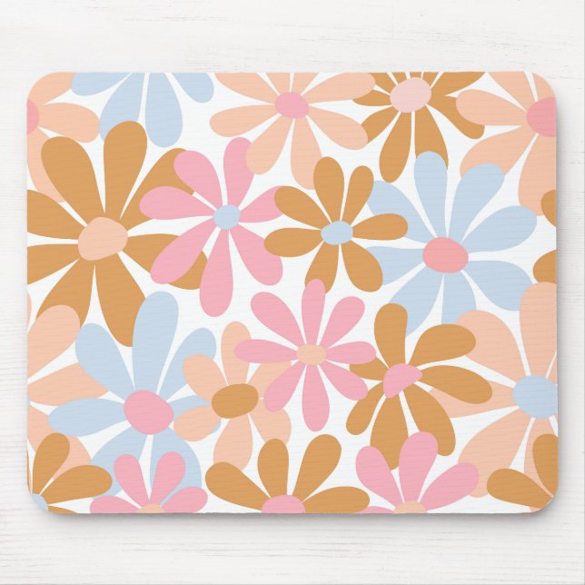 Retro Pastel Groovy Daisy Flower Pattern Mouse Pad (Front)