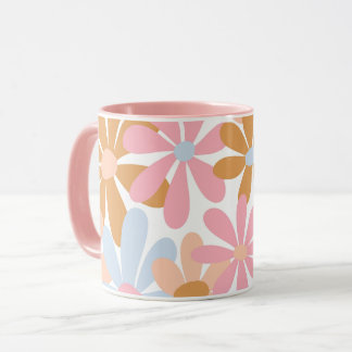 Retro Pastel Groovy Daisy Flower Pattern Mug