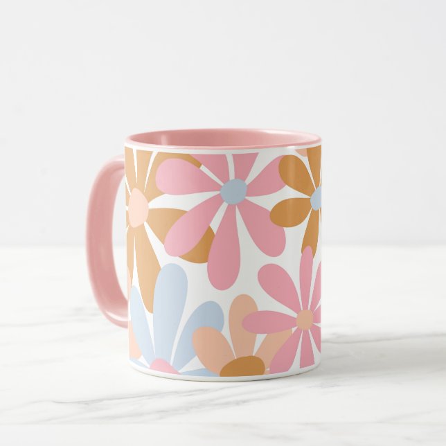 Retro Pastel Groovy Daisy Flower Pattern Mug (Front Left)