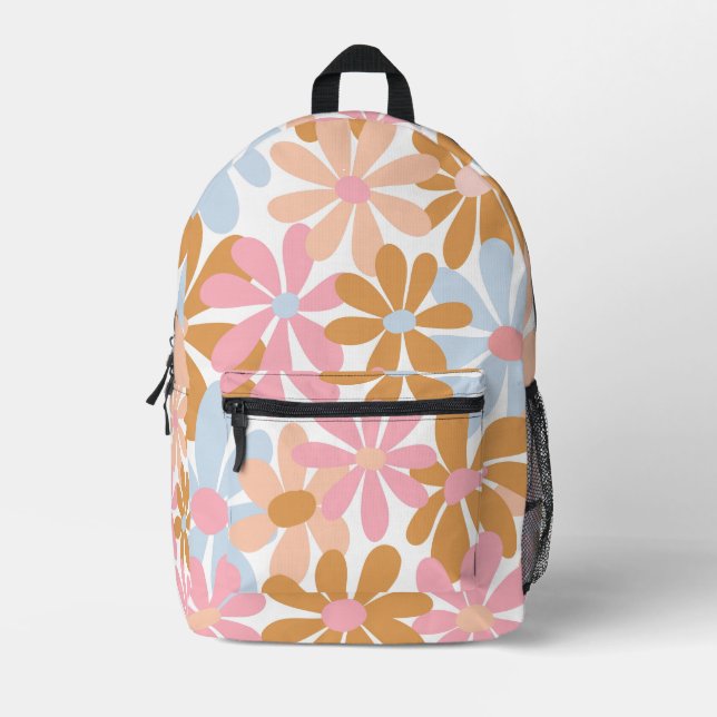 Retro Pastel Groovy Daisy Flower Pattern Printed Backpack (Front)