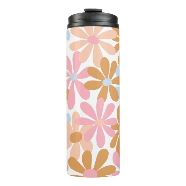 Retro Pastel Groovy Daisy Flower Pattern Thermal Tumbler (Front)