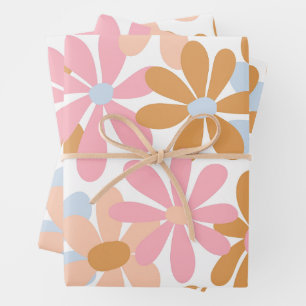 Retro Pastel Groovy Daisy Flower Pattern Wrapping Paper Sheet