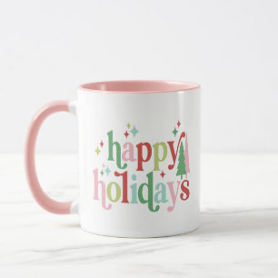 Retro Pastel Happy Holidays Mug