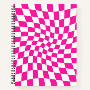Retro Pastel Hot Pink Checks Warped Chequered Notebook