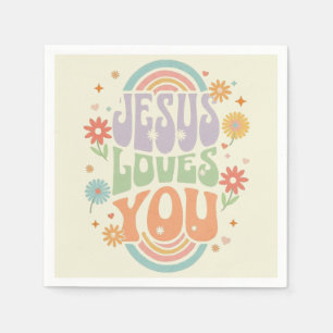 Retro Pastel “Jesus Loves You” Christian Design –  Napkin
