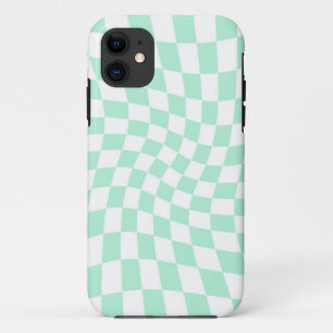 Retro Pastel Mint Green Checks Warped Checkerboard iPhone 11 Case