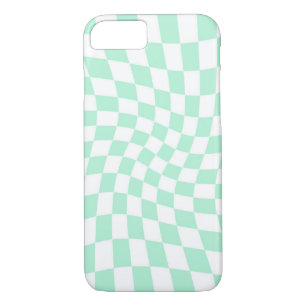 Retro Pastel Mint Green Checks Warped Chequerboard iPhone 8/7 Case