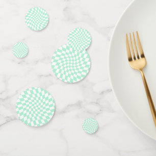 Retro Pastel Mint Green Checks Warped Chequerboard Confetti