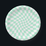 Retro Pastel Mint Green Checks Warped Chequerboard Paper Plate<br><div class="desc">Perfect warped chequered design. Modern warped checkers. This nice retro psychedelic design takes you to the wonderland. Warped checks in pastel colours. Twirl and swirl,  twist checks,  chequered pattern</div>