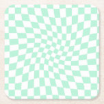 Retro Pastel Mint Green Checks Warped Chequerboard Square Paper Coaster<br><div class="desc">Perfect warped chequered design. Modern warped checkers. This nice retro psychedelic design takes you to the wonderland. Warped checks in pastel colours. Twirl and swirl,  twist checks,  chequered pattern</div>