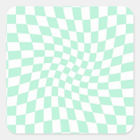 Retro Pastel Mint Green Checks Warped Chequerboard