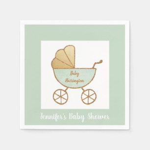 Retro Pastel Mint Green White Carriage Baby Shower Napkin