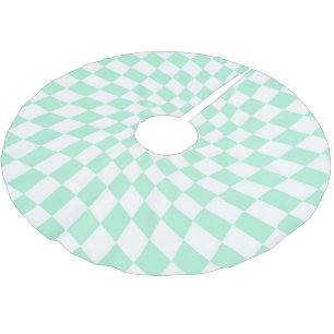 Retro Pastel Mint Warped Checks Chequered Dorm    Brushed Polyester Tree Skirt