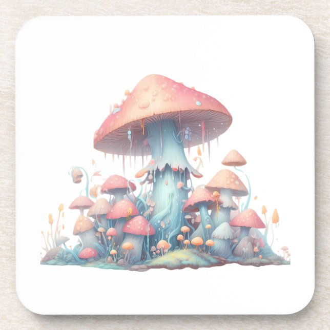 Retro pastel mushrooms design with soft colours 02 coaster (Front)