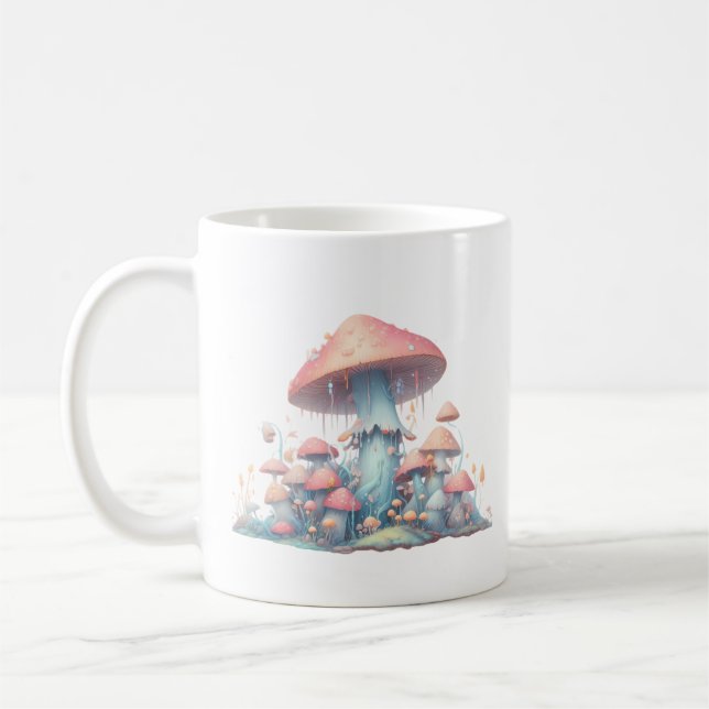Retro pastel mushrooms design with soft colours 02 coffee mug (Left)