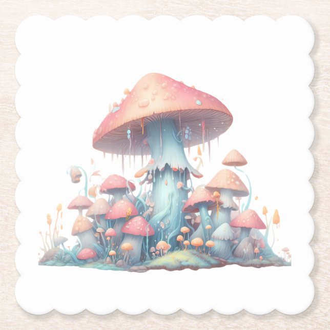 Retro pastel mushrooms design with soft colours 02 paper coaster (Front)