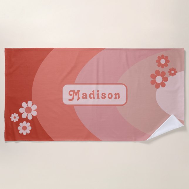 Retro Pastel Name Orange Beach Towel (Front)