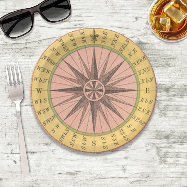 Retro Pastel Nautical Compass Paper Plate (Creator Uploaded)