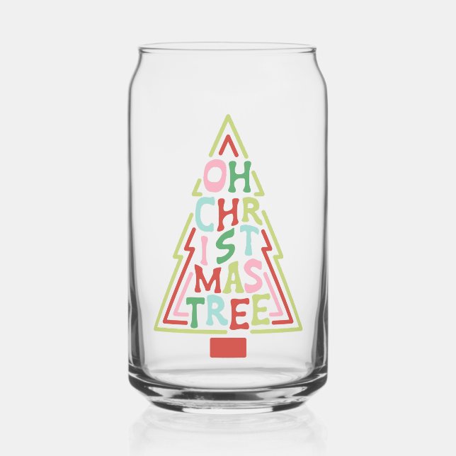 Retro Pastel Oh Christmas Tree Can Glass (Front)