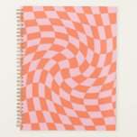 Retro Pastel Peach Checks Warped Chequerboard Planner<br><div class="desc">Rhubarb red peach pink and muted pastel pink checks chequerboard. Perfect warped chequered design. Modern warped checkers. This nice retro psychedelic design takes you to the wonderland. Warped checks in pastel colours. Twirl and swirl, twist checks, chequered pattern</div>