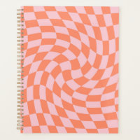 Retro Pastel Peach Checks Warped Chequerboard