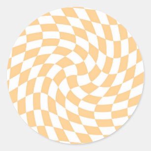Retro Pastel Peach Warped Checks Chequered     Classic Round Sticker