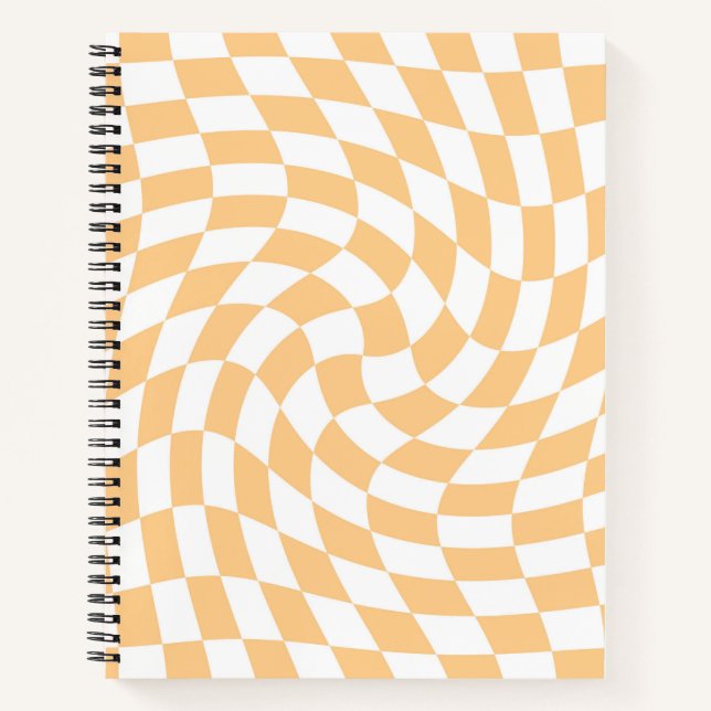 Retro Pastel Peach Warped Checks Chequered    Notebook (Front)