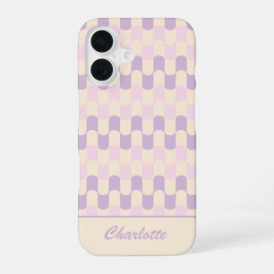 Retro Pastel Pink and Purple Pattern Personalised iPhone 16 Case