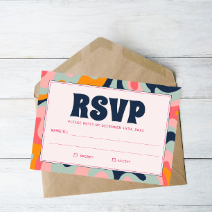 Retro Pastel Pink Blue Groovy Elegant RSVP Card