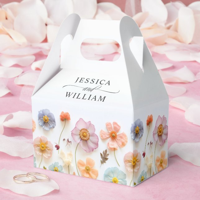 Retro Pastel Pink Bohemian Wildflower Wedding Favour Box (Wedding)