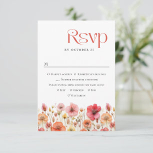 Retro Pastel Pink Boho Wild Flowers Wedding RSVP Card