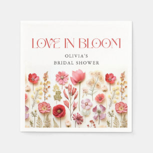 Retro Pastel Pink Boho Wildflower Bridal Shower Napkin
