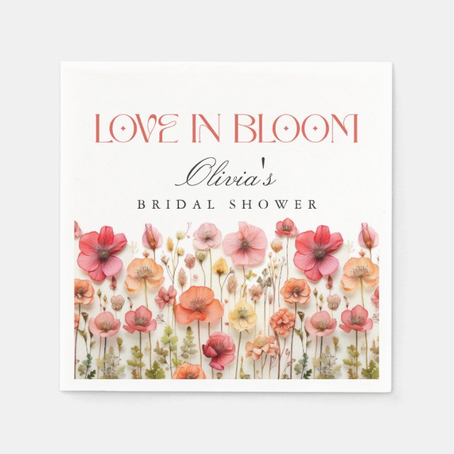 Retro Pastel Pink Boho Wildflower Bridal Shower Napkin (Front)