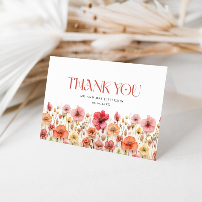 Retro Pastel Pink Boho Wildflower Thank You (Creator Uploaded)